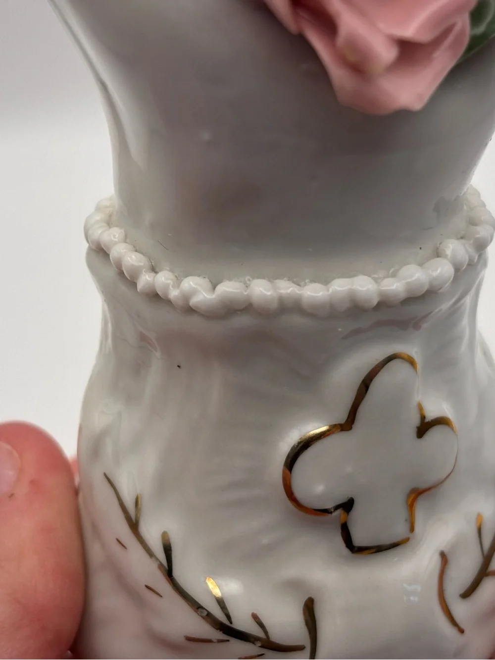 Vintage Ceramic Lady's Hand Holding Vase Figural Bud Vase, Pink Rose Decor